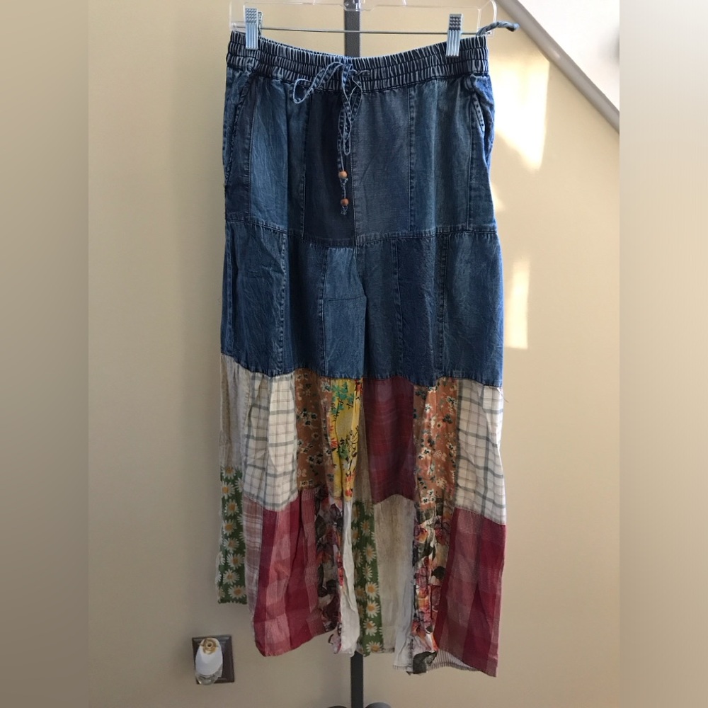 Patchwork Denim and Multicolor Wide-Leg Pants - image 1